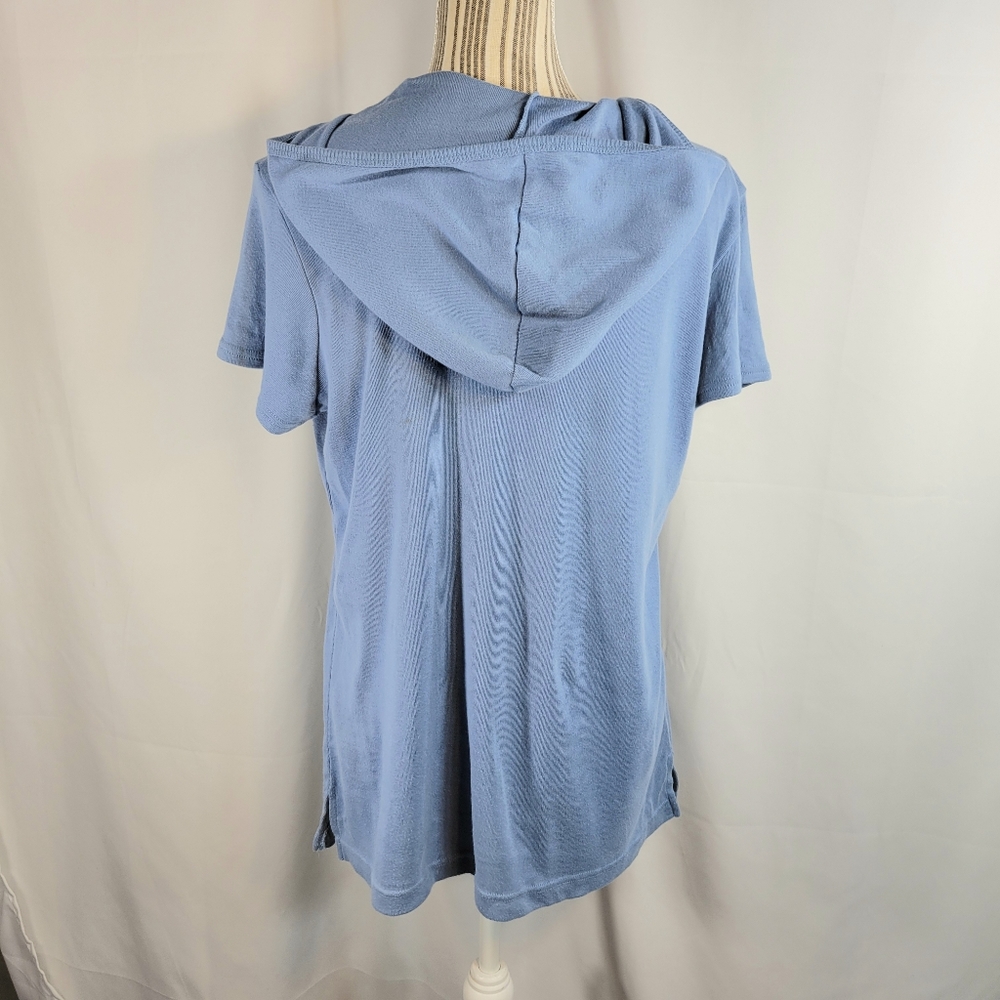 Fashion Bug Blue & White Layered Look Short Sleeve Hoodie Plus Size 14/16W - Picture 5 of 8